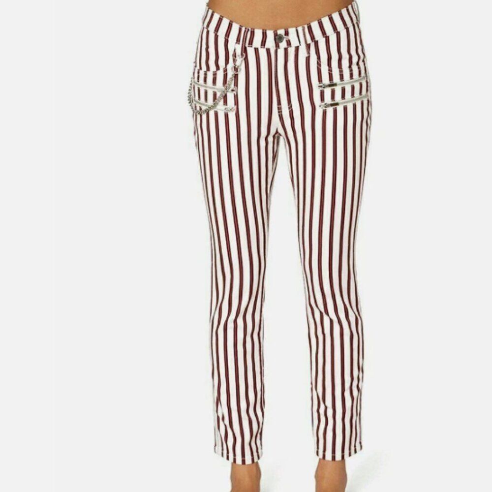 NEW WeWoreWhat White Red Rocker Striped Low Rise Denim Jeans Size 25